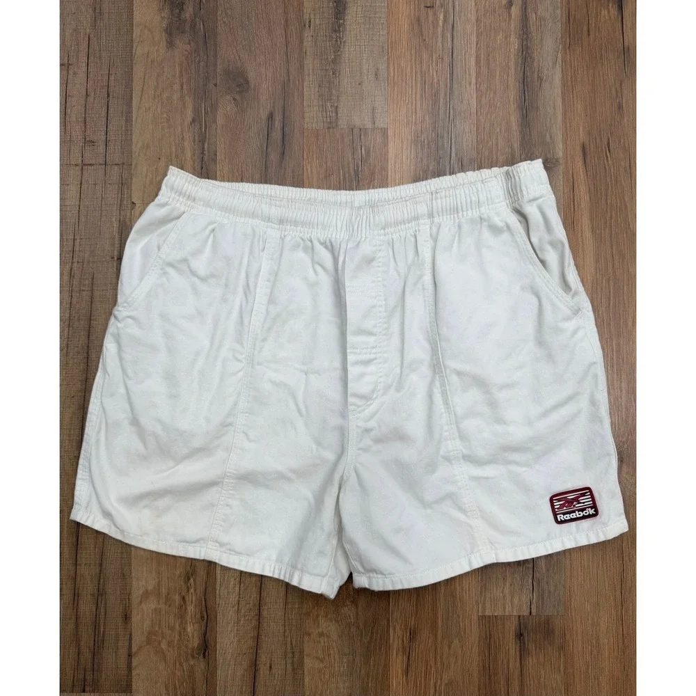 Vintage Reebok Athletic Department White Cotton Shorts Men's L Drawstring Logo